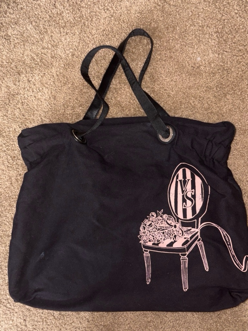 Victoria's Secret Black Tote with Pink Chair Graphic